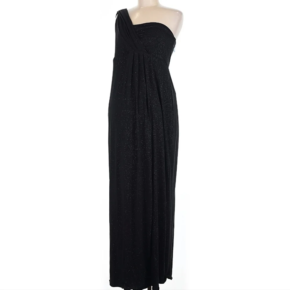 TIFFANY ROSE Black Maternity Evening Gown One Shoulder Formal Ankle Length Glam - Picture 2 of 5